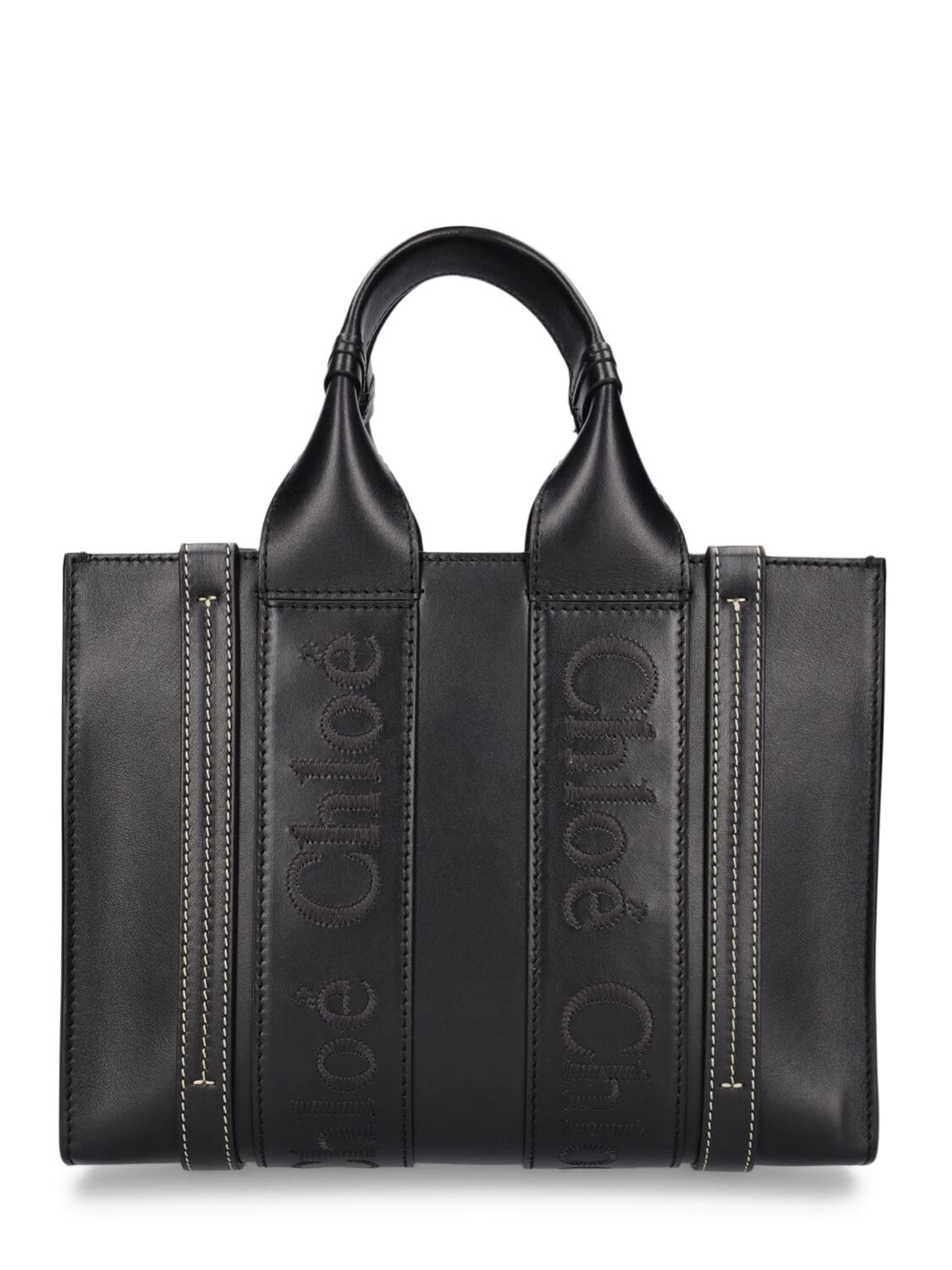 Chloé Small Woody Leather Tote Bag In Black