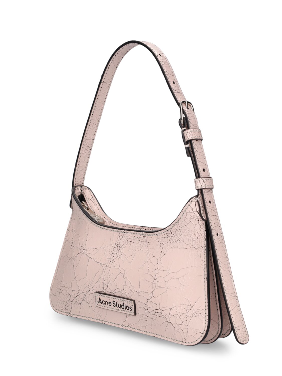 Shop Acne Studios Micro Platt Crackle Leather Shoulder Bag In Pastel Pink