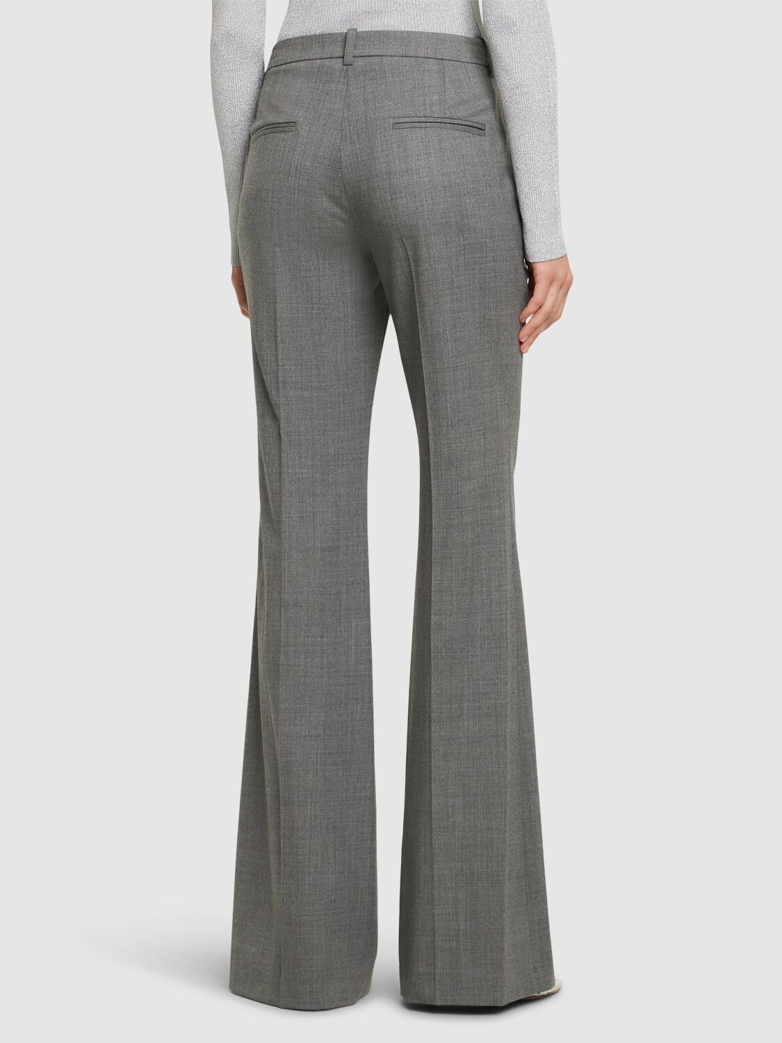 Shop Michael Kors Haylee Mid Rise Wool Flared Pants In Grey