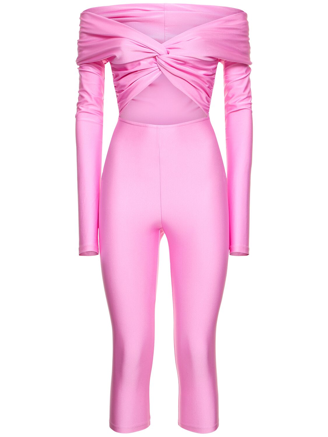 The Andamane Kendall Shiny Lycra Long Sleeve Jumpsuit In Pink