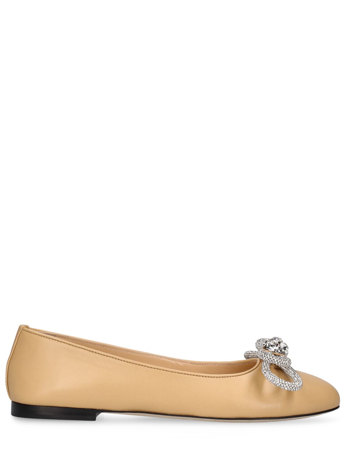 Mach & Mach 10mm Double Bow Leather Ballerina Flats In Nude