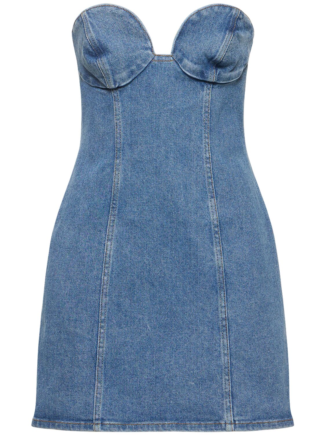 Shop Magda Butrym Denim Bustier Strapless Mini Dress In Blue