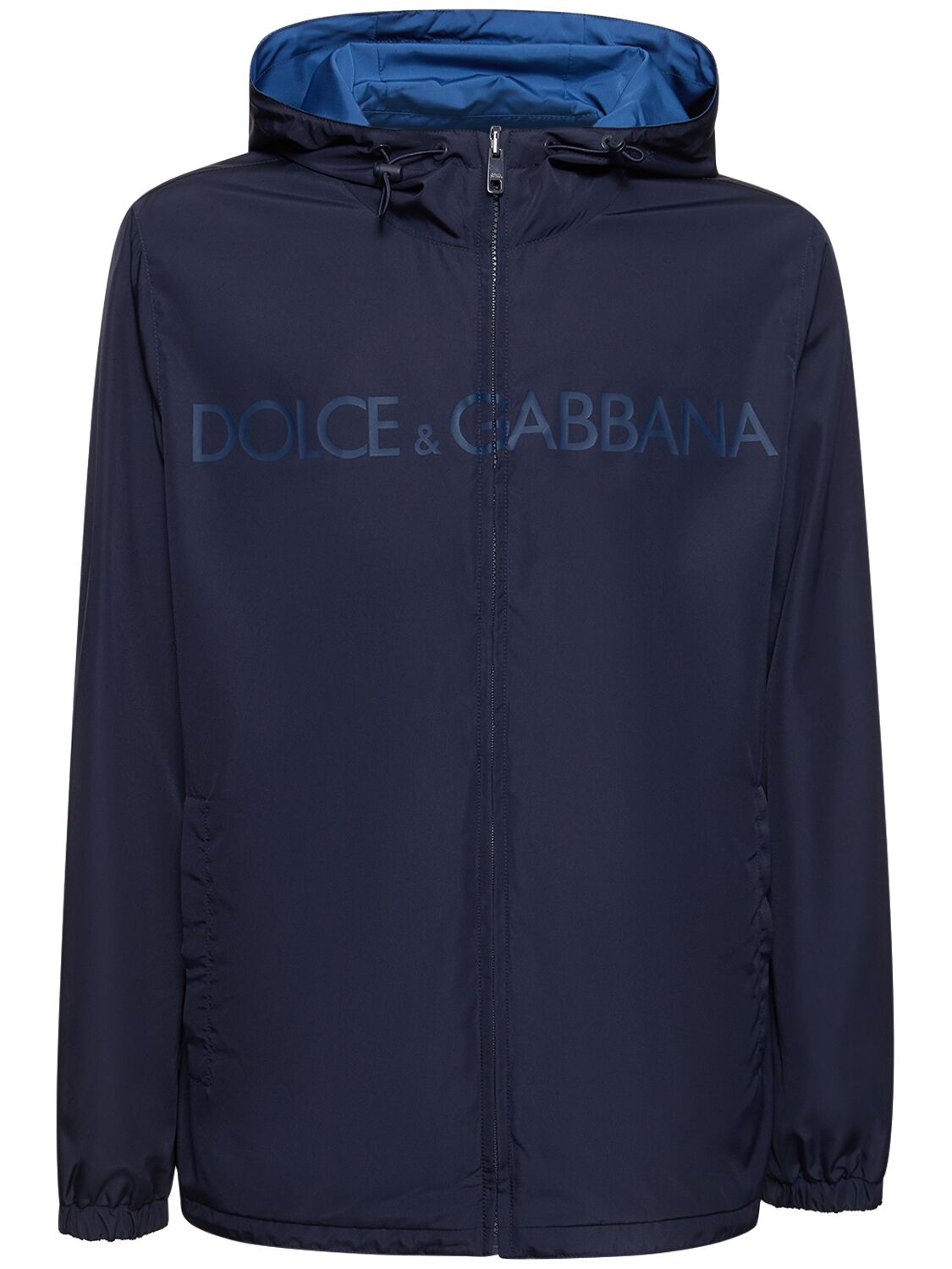 Shop Dolce & Gabbana Reversible Hooded Windbreaker In Blue Scuro