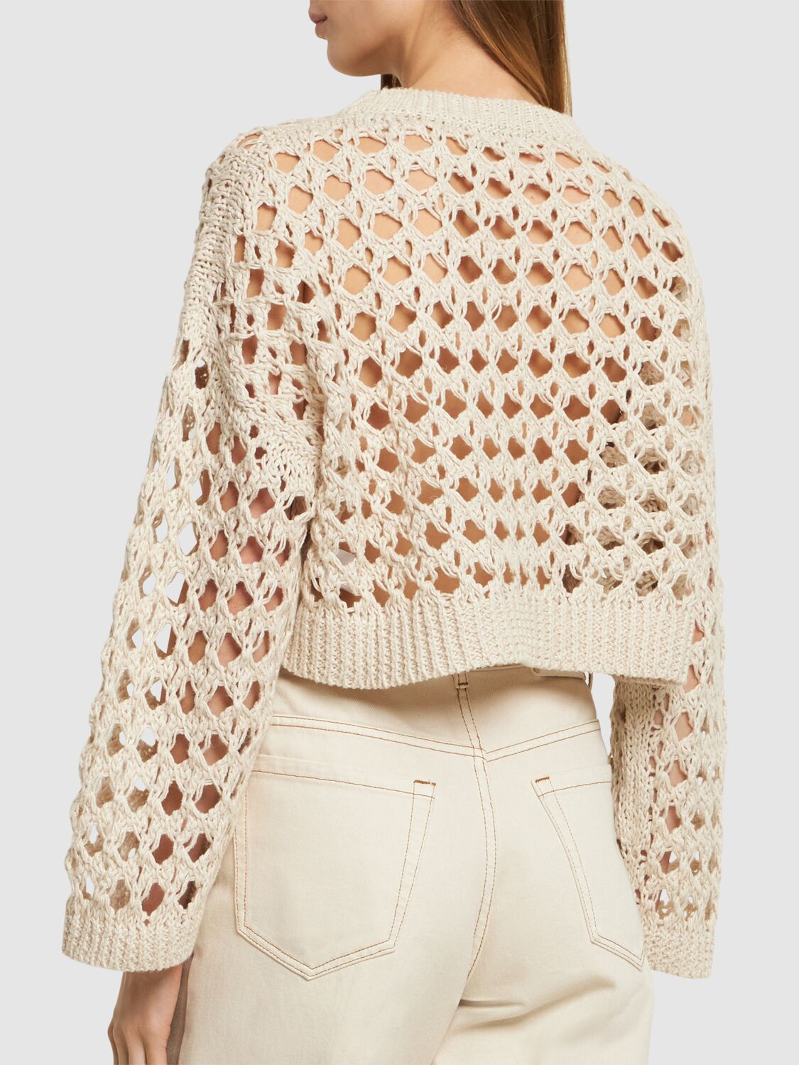 Shop Brunello Cucinelli Juta Blend Open Knit Sweater In Beige