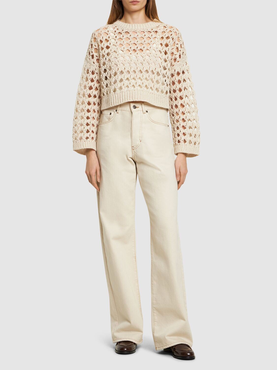 Shop Brunello Cucinelli Juta Blend Open Knit Sweater In Beige