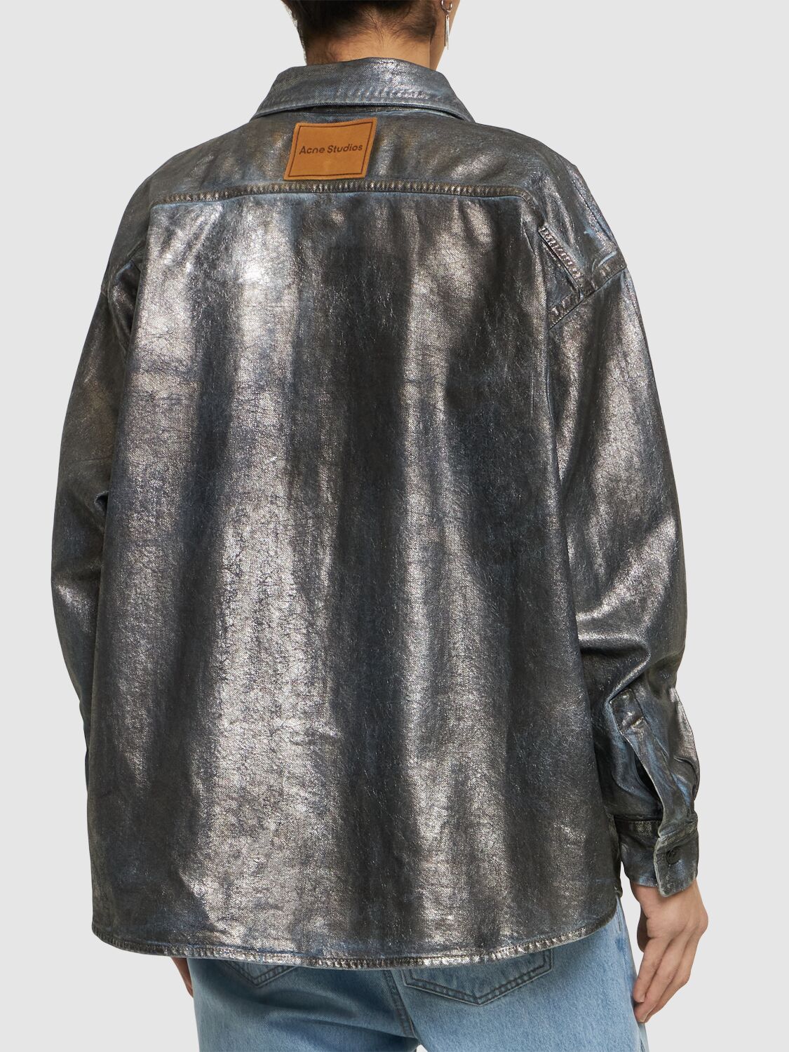 Shop Acne Studios Santo Lunar Coated Cotton Shirt In Silver,blue
