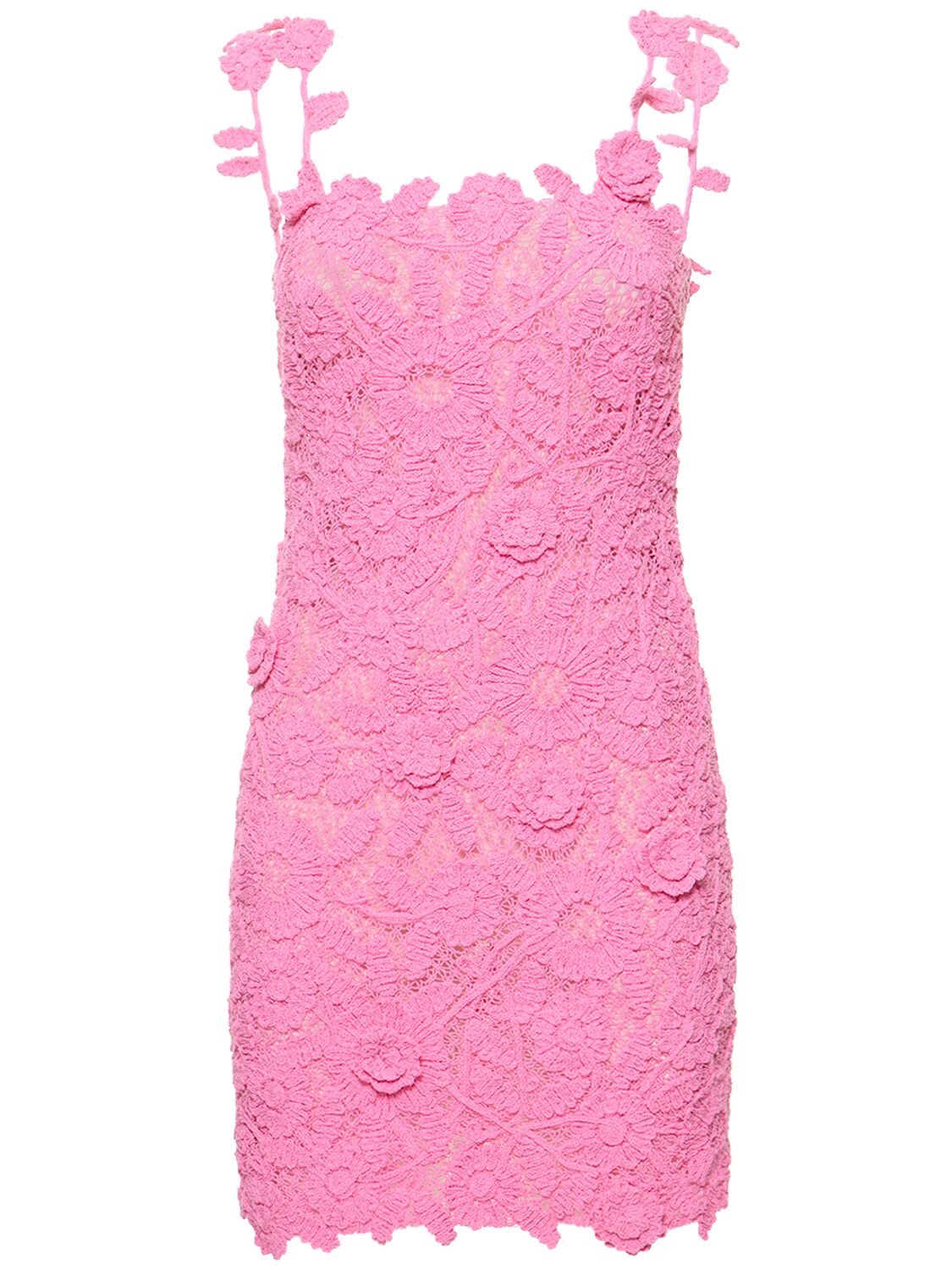 Blumarine Floral Macramé Cotton Blend Mini Dress In Pink