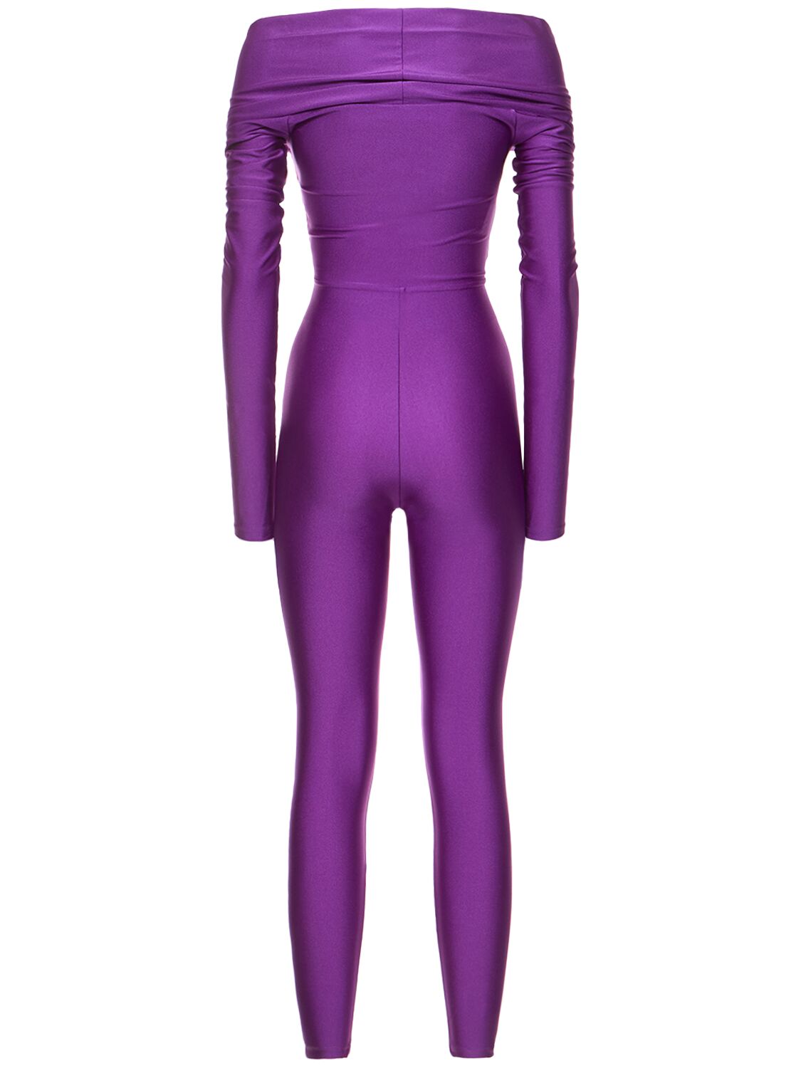 Shop The Andamane Kendall Shiny Stretch Lycra Jumpsuit In Purple