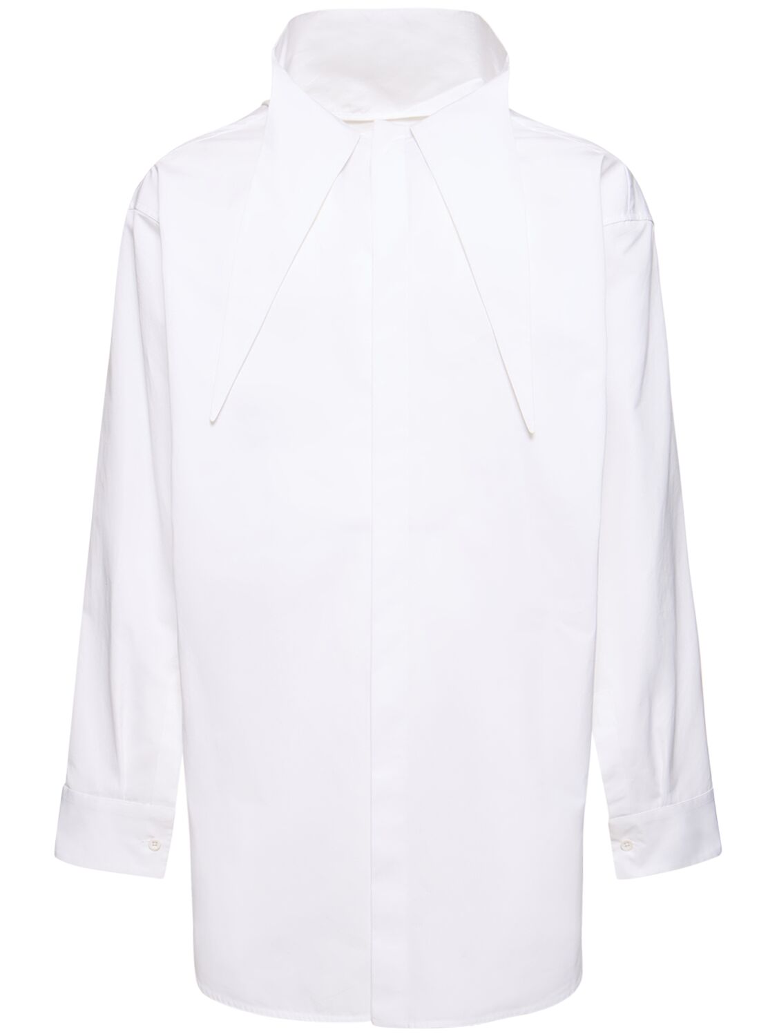Jil Sander Draped Neck Cotton Poplin Shirt In White