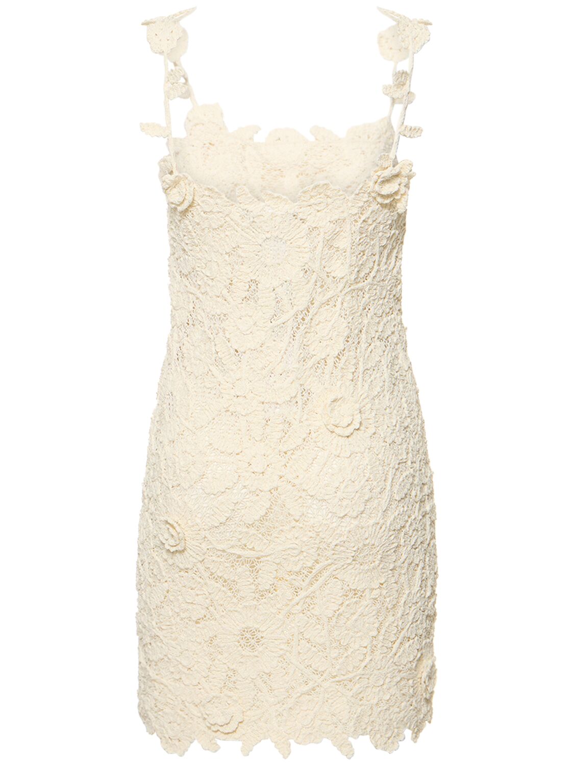 Shop Blumarine Floral Macramé Cotton Blend Mini Dress In Ivory