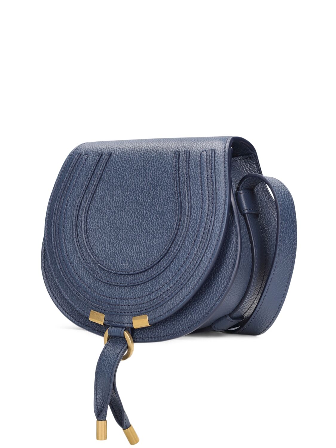 Shop Chloé Mini Marcie Leather Shoulder Bag In Navy