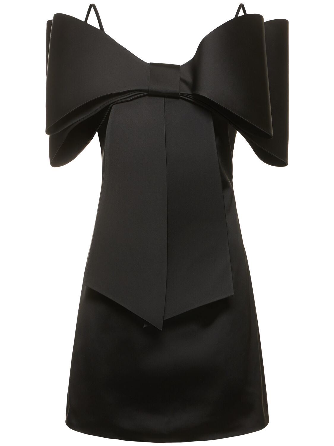 Shop Mach & Mach Le Cadeau Bow Organza Mini Dress In Black