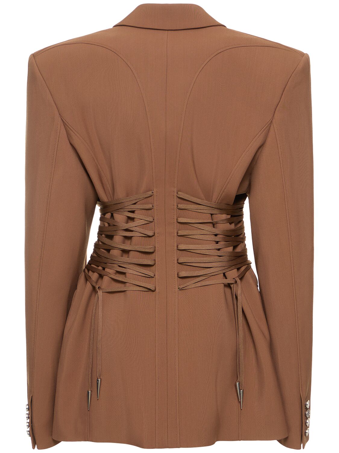 Shop Mugler Fitted Waist Oversized Jacket W/ Laces In Camel