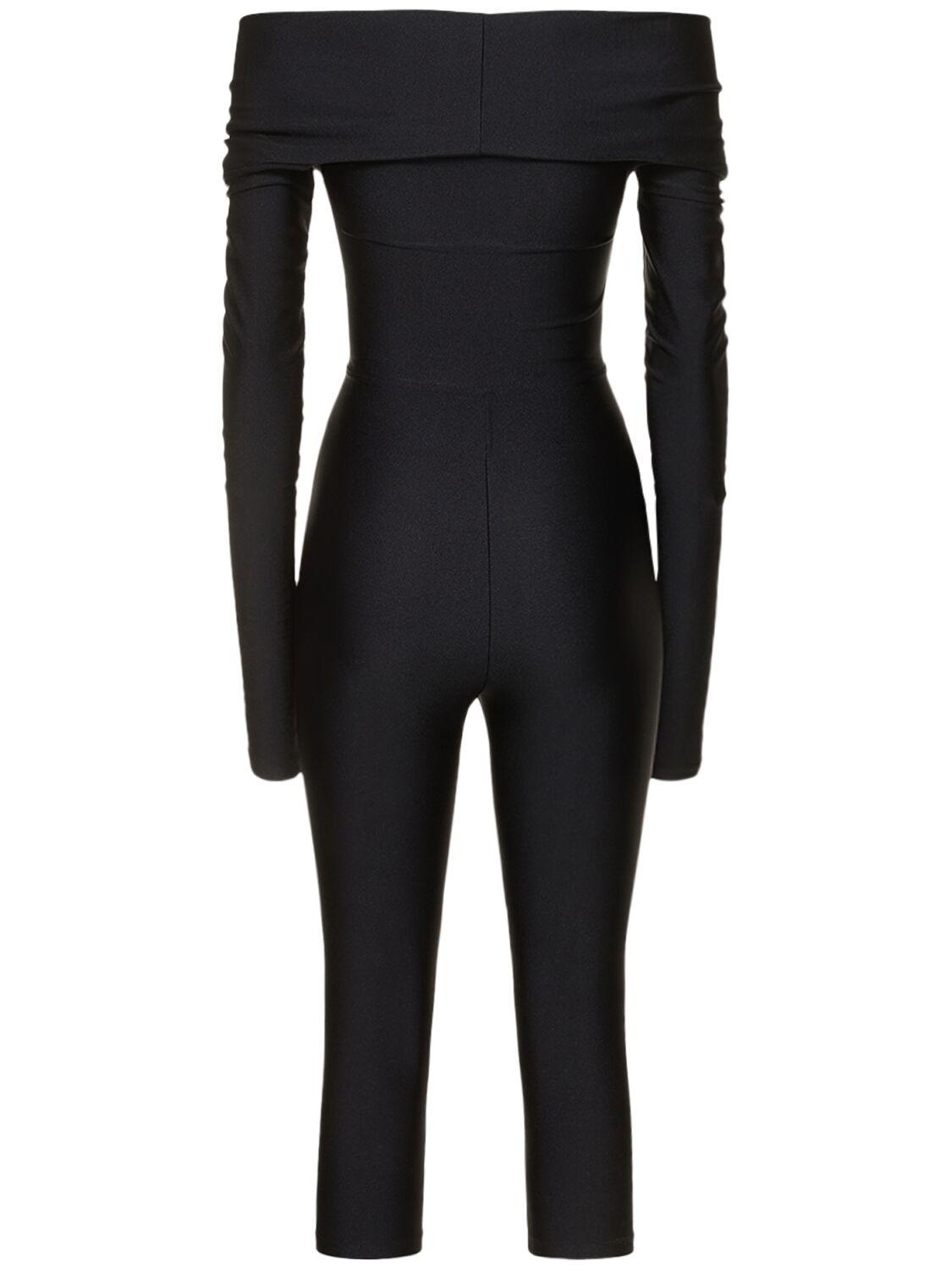 Shop The Andamane Kendall Shiny Lycra Long Sleeve Jumpsuit In Black