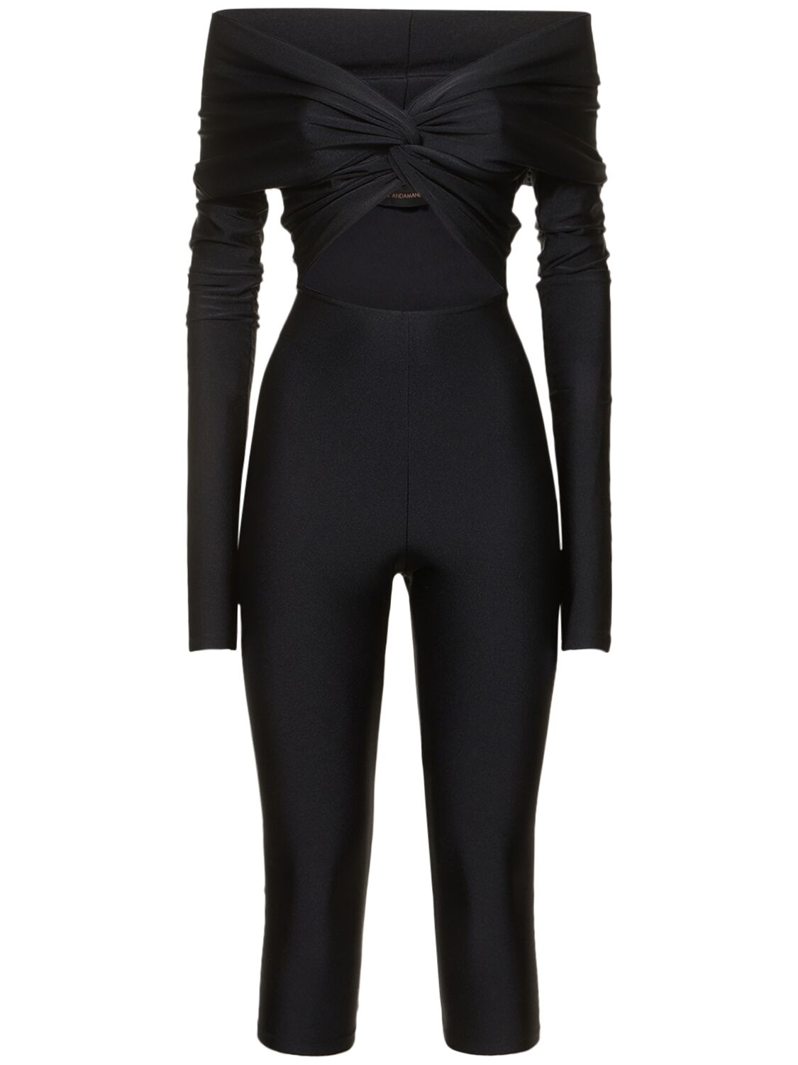 The Andamane Kendall Shiny Lycra Long Sleeve Jumpsuit In Black