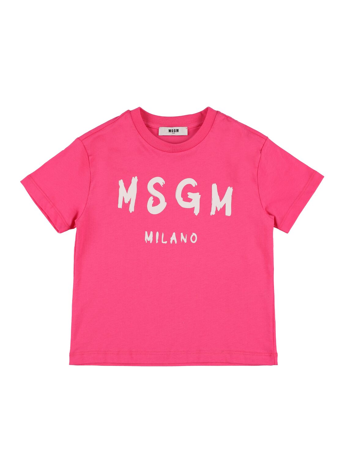 Msgm Kids' Printed Logo Cotton Jersey T-shirt In Fuchsia