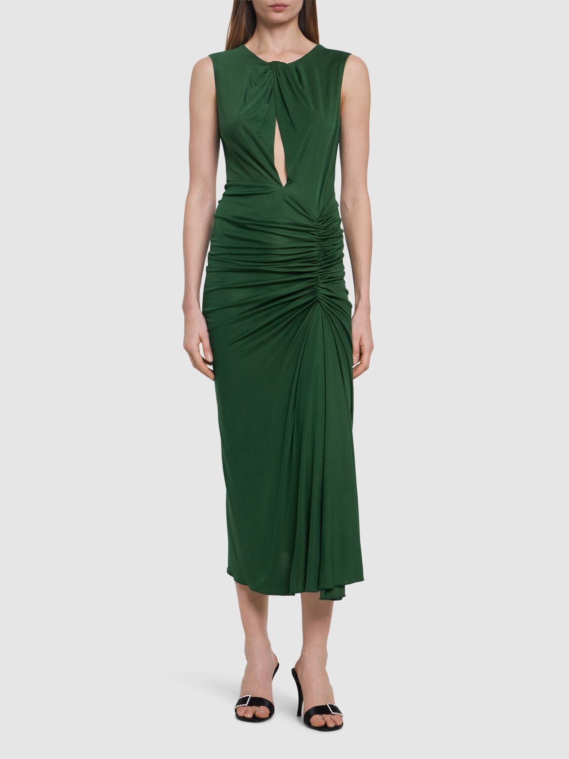 Shop Costarellos Triss Ruched Jersey Midi Dress In Green