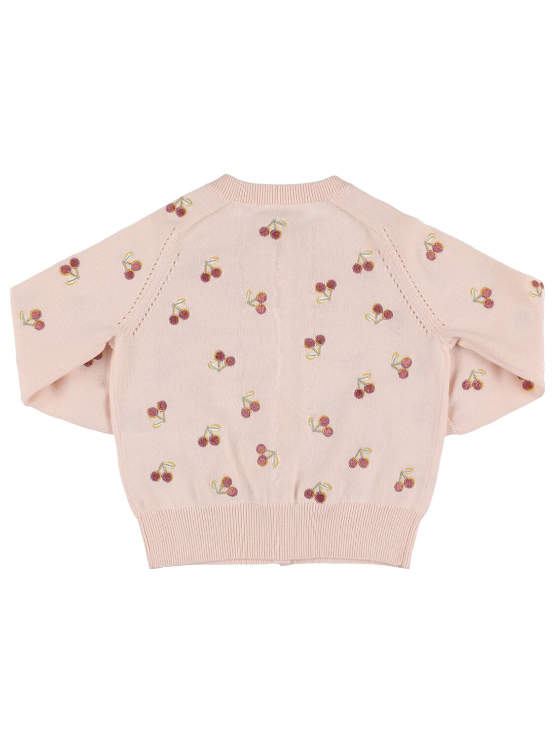 Shop Bonpoint Cherry Embroidered Cotton Knit Cardigan In Pink