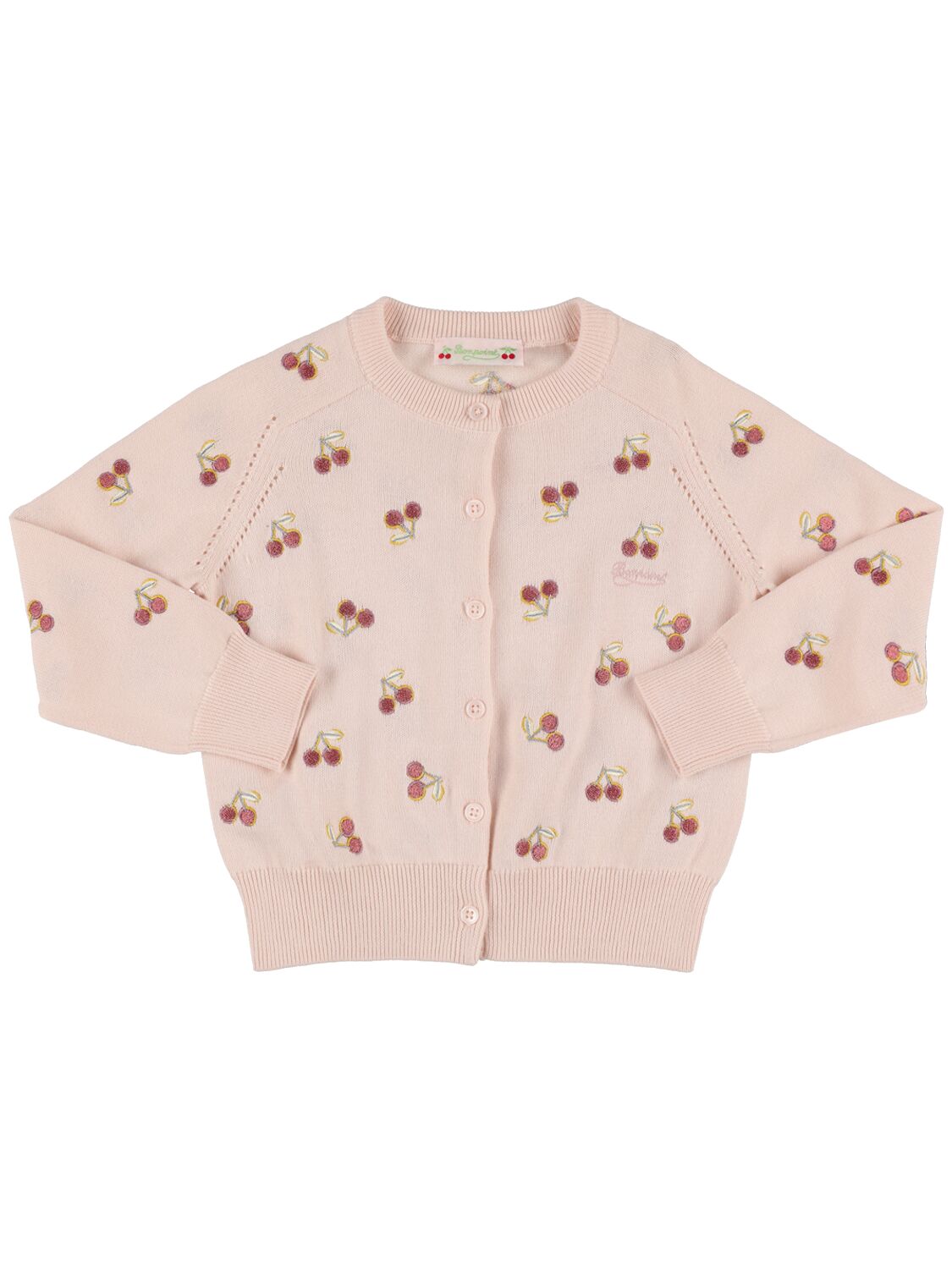 Shop Bonpoint Cherry Embroidered Cotton Knit Cardigan In Pink