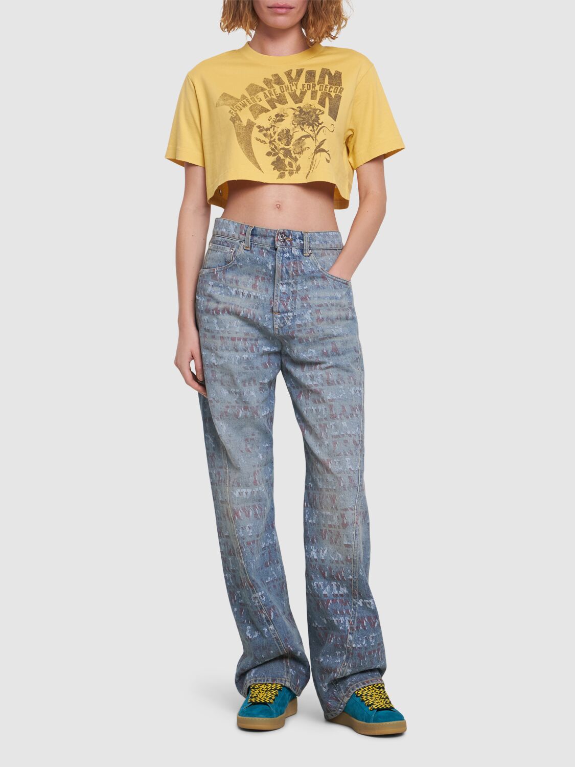 Shop Lanvin Printed Short Sleeve Cropped T-shirt In Corn