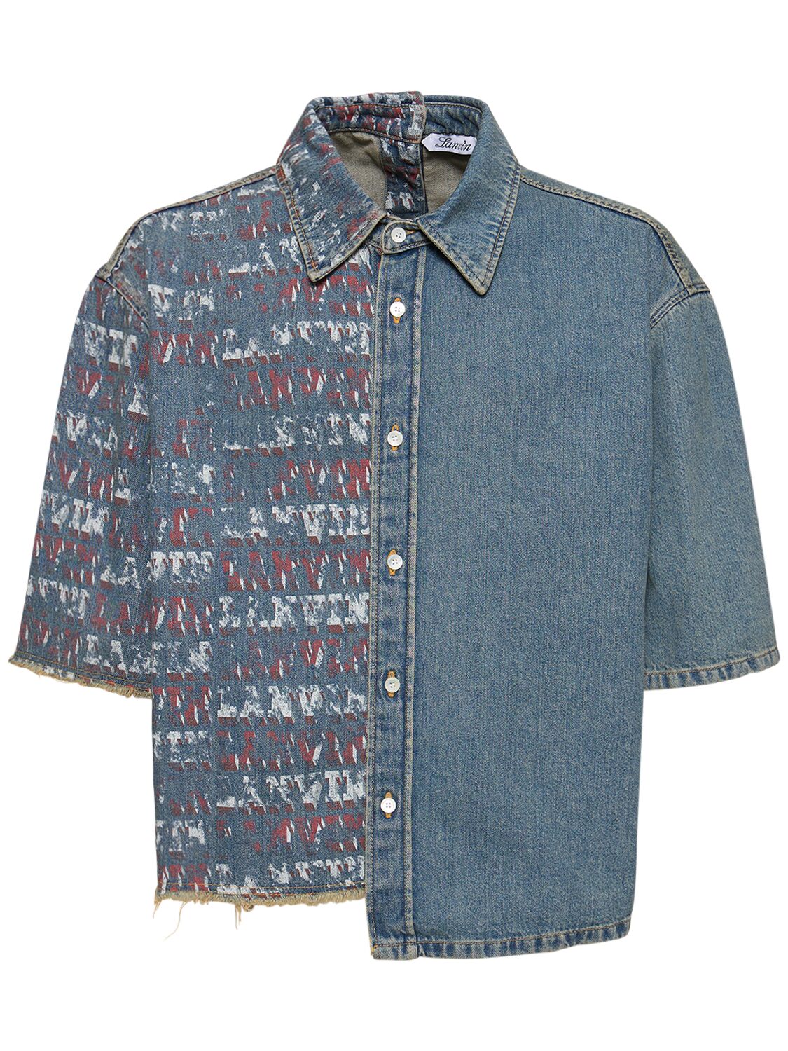 Shop Lanvin Asymmetric Denim Short Sleeve Shirt In Light Blue