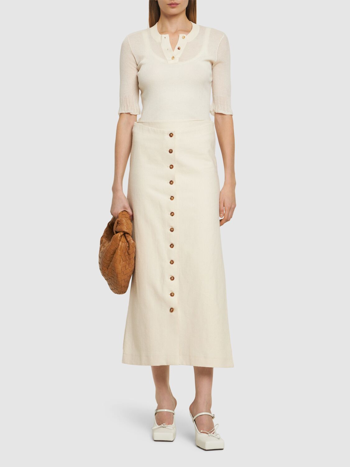 LOULOU STUDIO ATRI COTTON BLEND MIDI SKIRT 