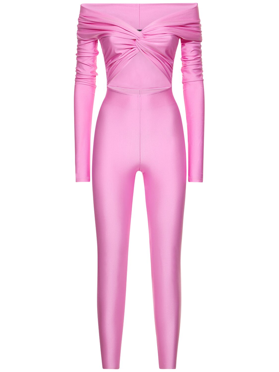 The Andamane Kendall Shiny Stretch Lycra Jumpsuit In 핑크