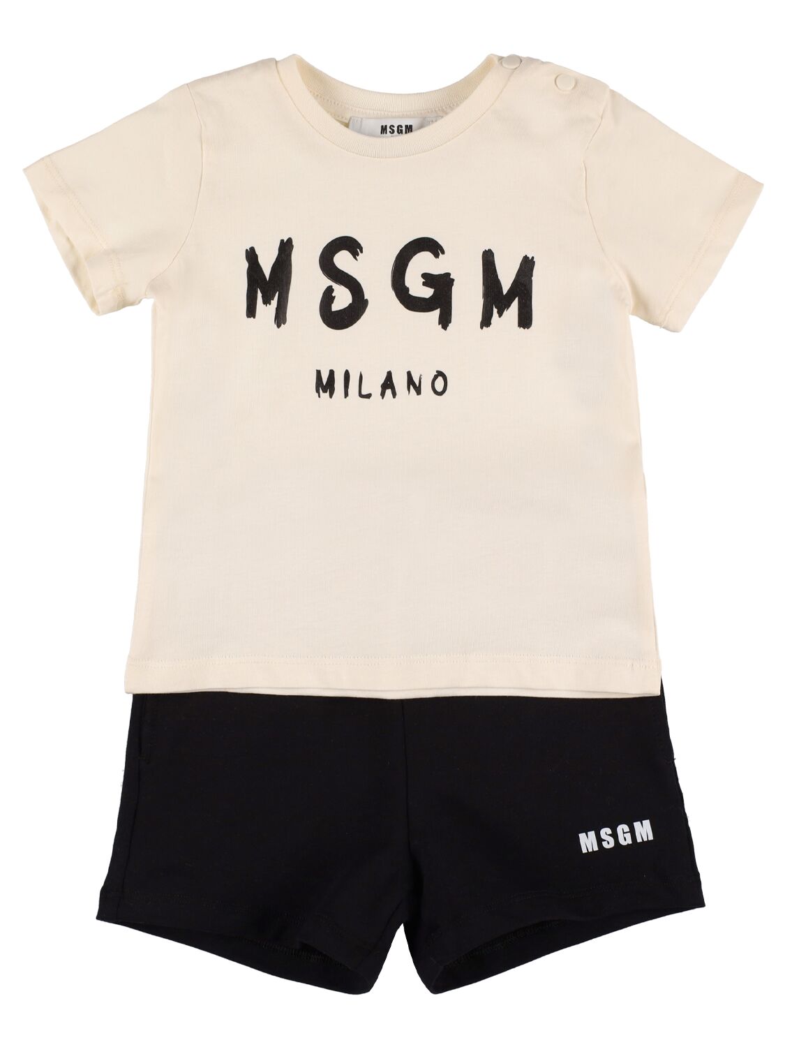 Msgm Kids' 棉质平纹针织t恤&短裤 In White,black