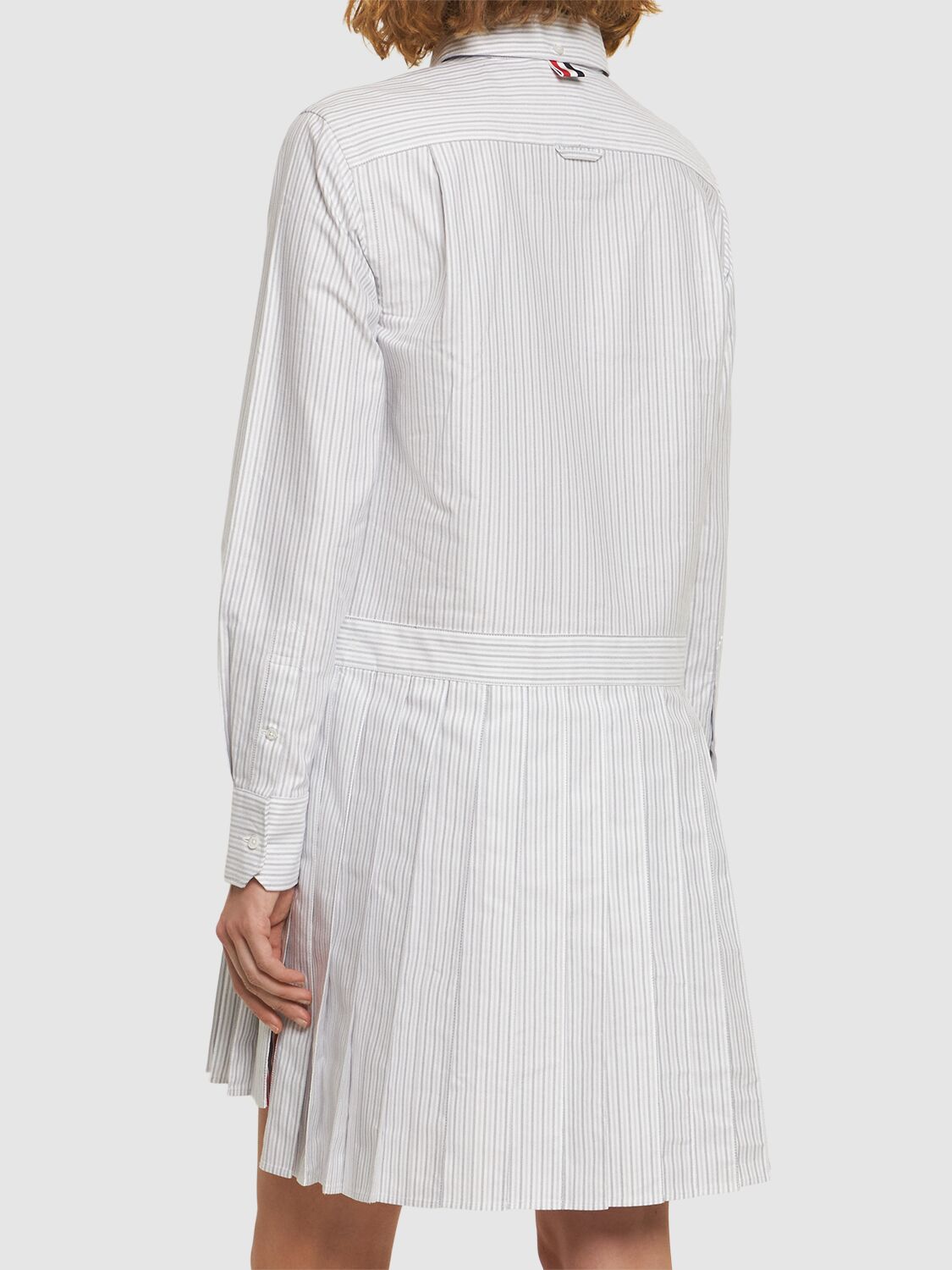 Shop Thom Browne Striped Oxford Cotton Mini Dress In White,grey