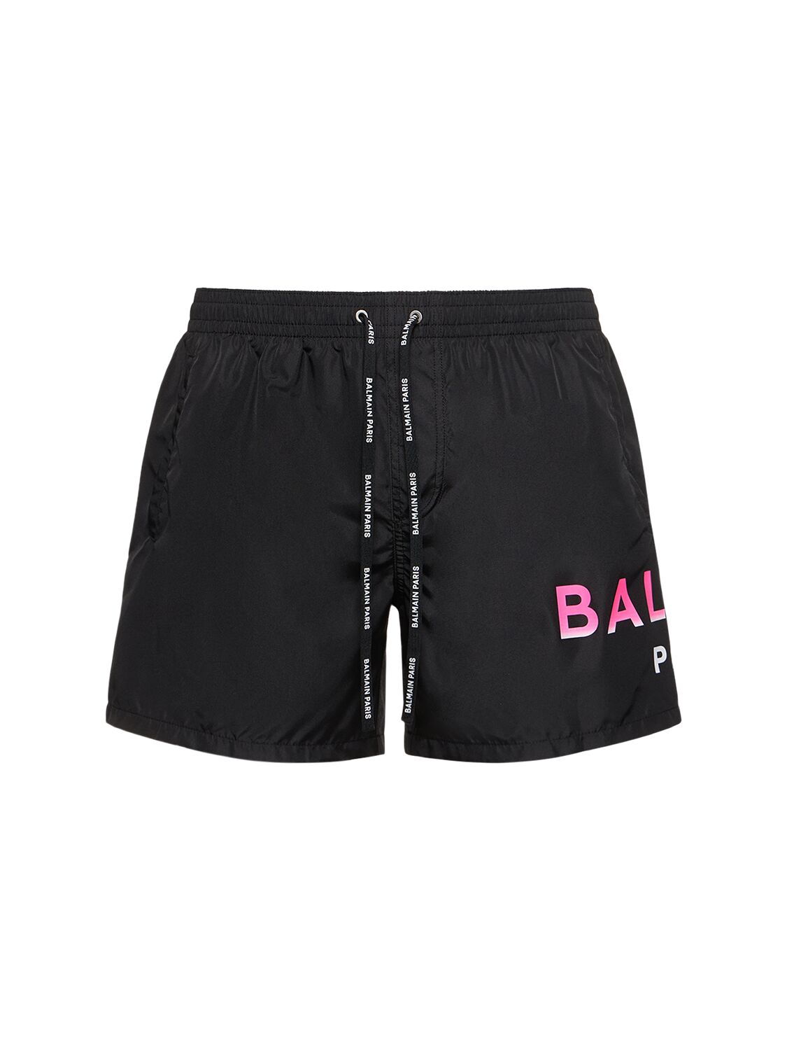 Balmain Logo-print Swim Shorts In Black,pink