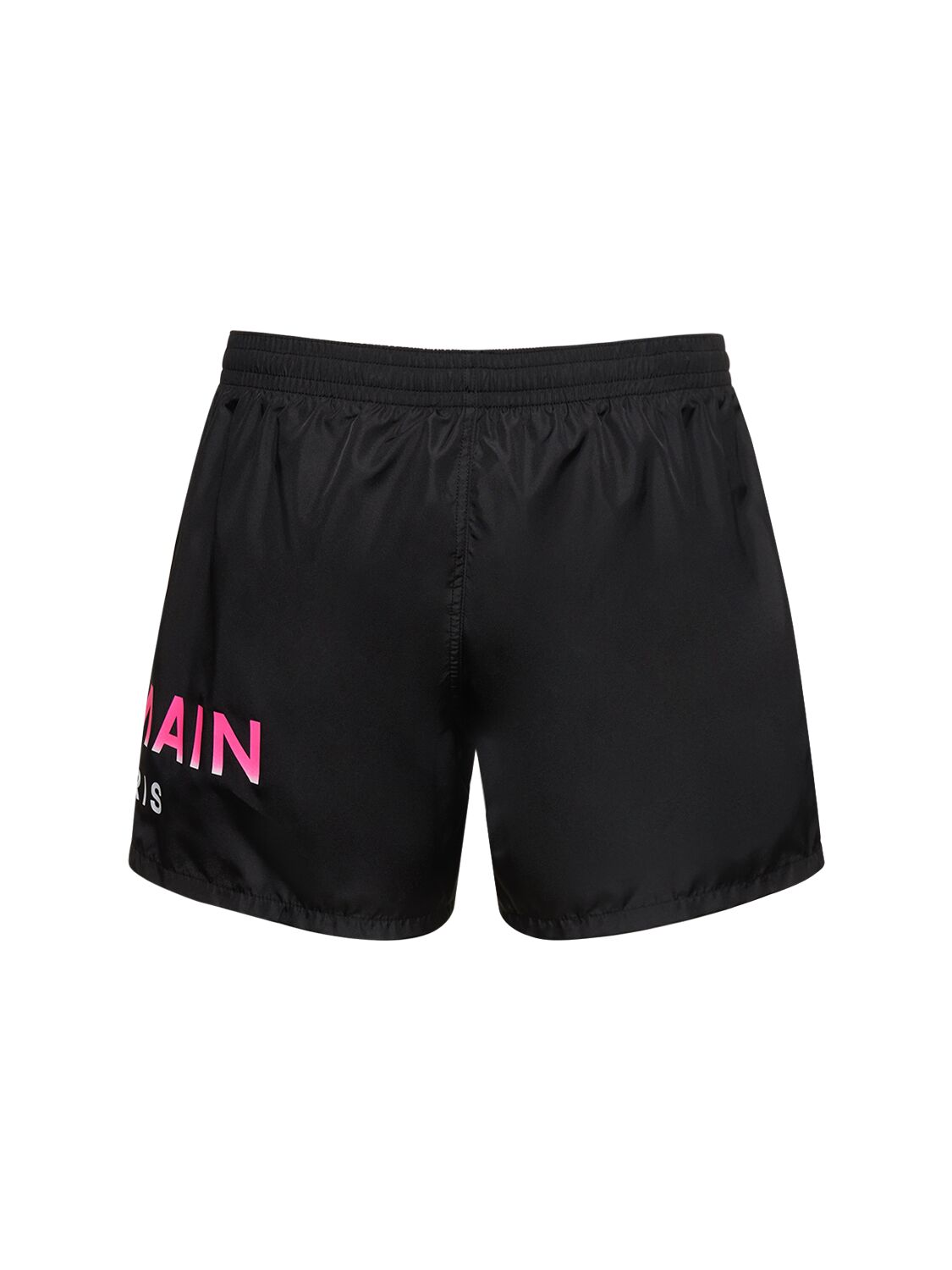 Shop Balmain Logo Tech Swim Shorts In Black,pink