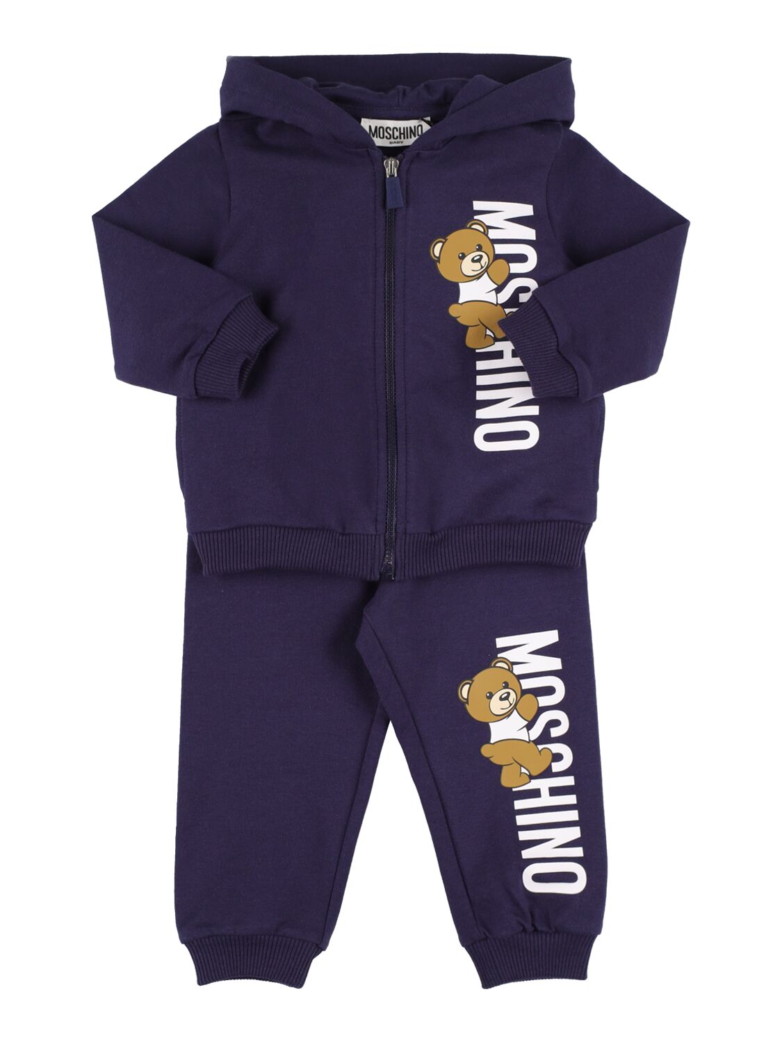 Moschino Kids' Cotton Zip Sweatshirt & Sweatpants In Navy