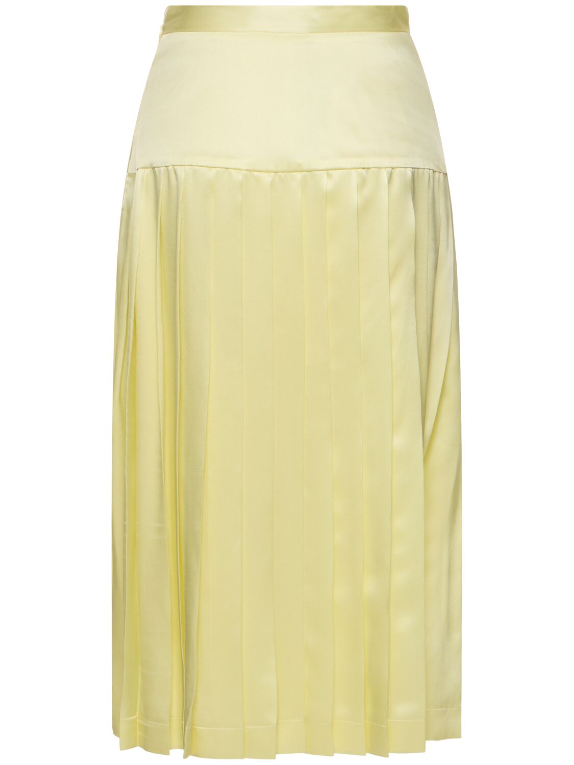 Shop Alessandra Rich Silk Satin Pleated Midi Skirt In Light Yellow