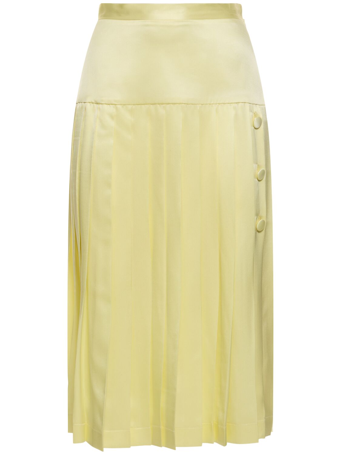 Alessandra Rich Silk Satin Pleated Midi Skirt In Light Yellow
