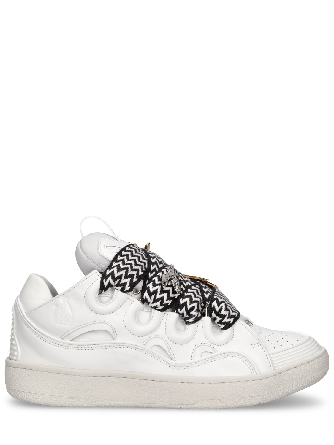 Lanvin Curb Leather And Pins Sneakers In White
