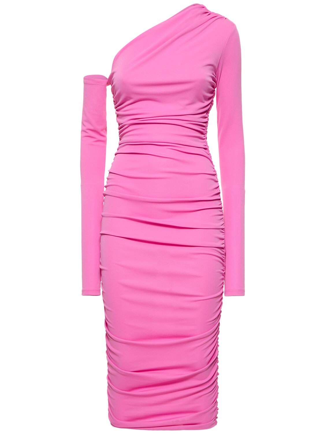Shop The Andamane Olimpia Draped Asymmetric Midi Dress In Pink