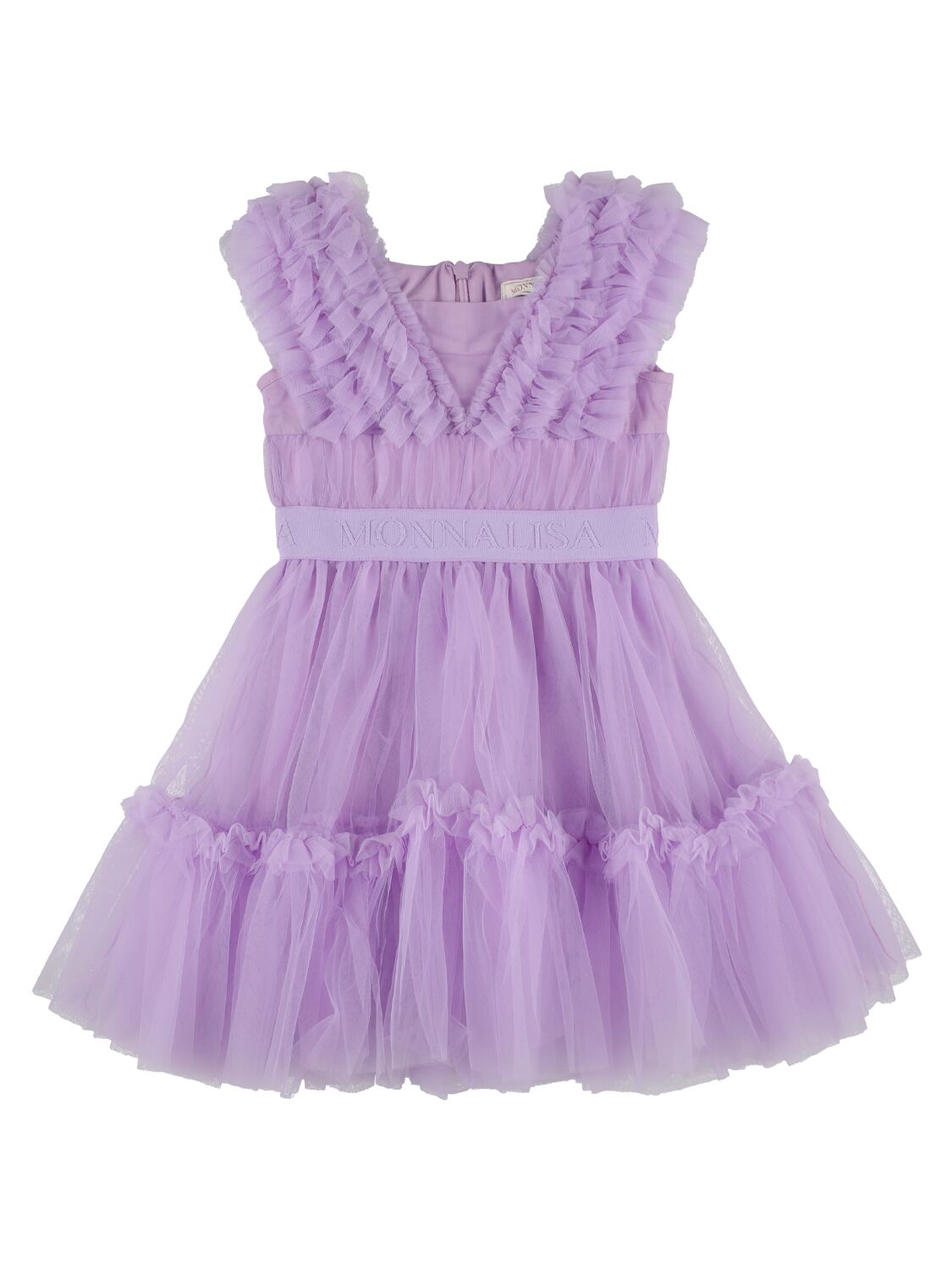 Monnalisa Kids' Embroidered Satin & Tulle Dress In Light Purple