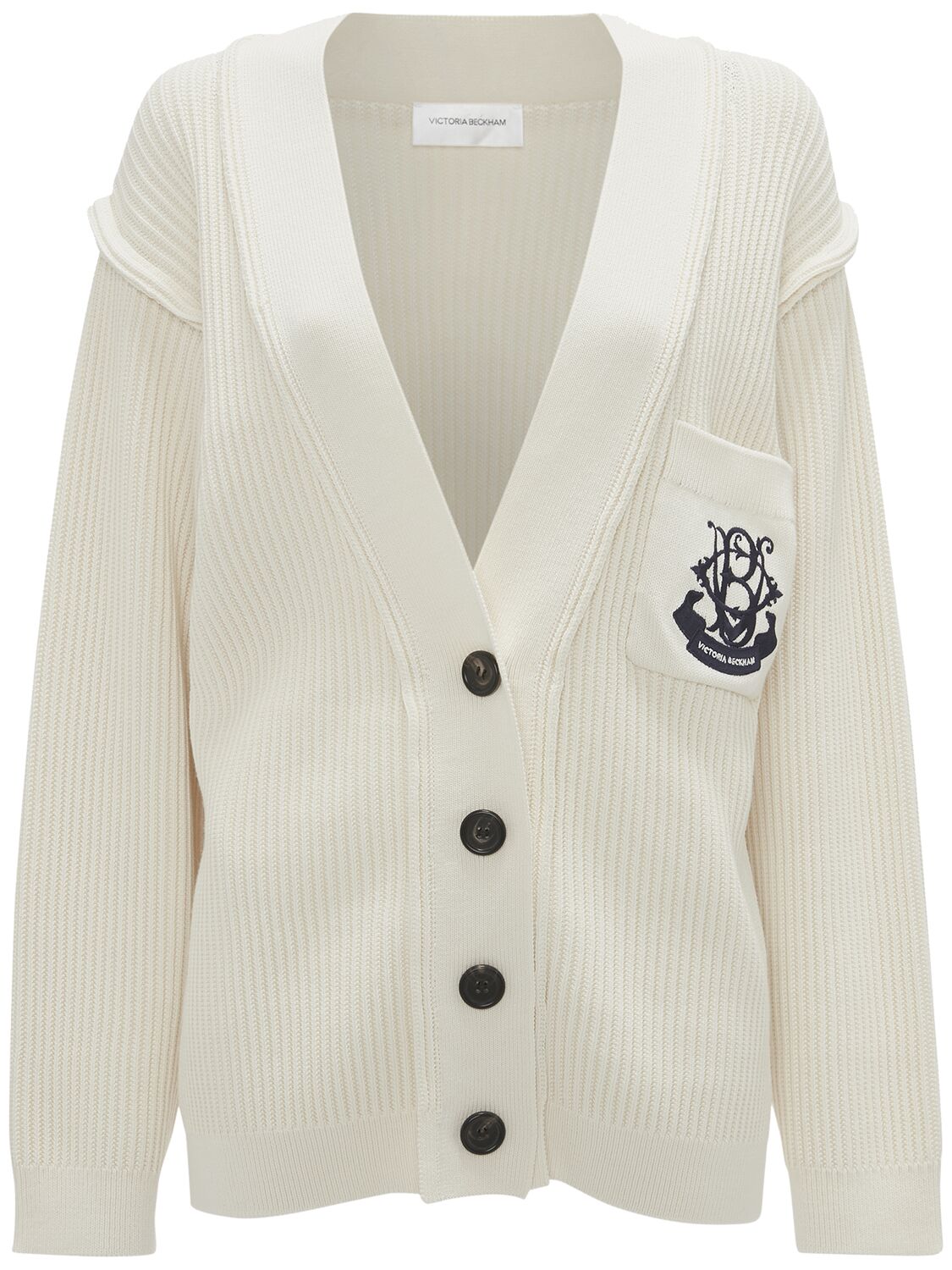 Shop Victoria Beckham Relaxed Fit Cotton & Silk Knit Cardigan In White