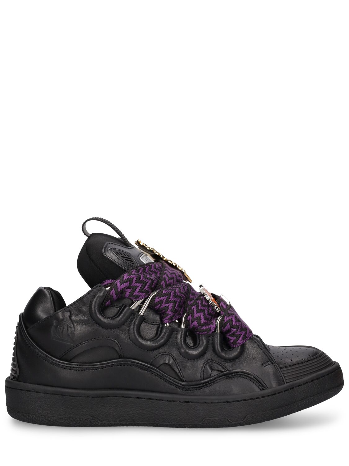 Lanvin Curb Leather And Pins Sneakers In Black