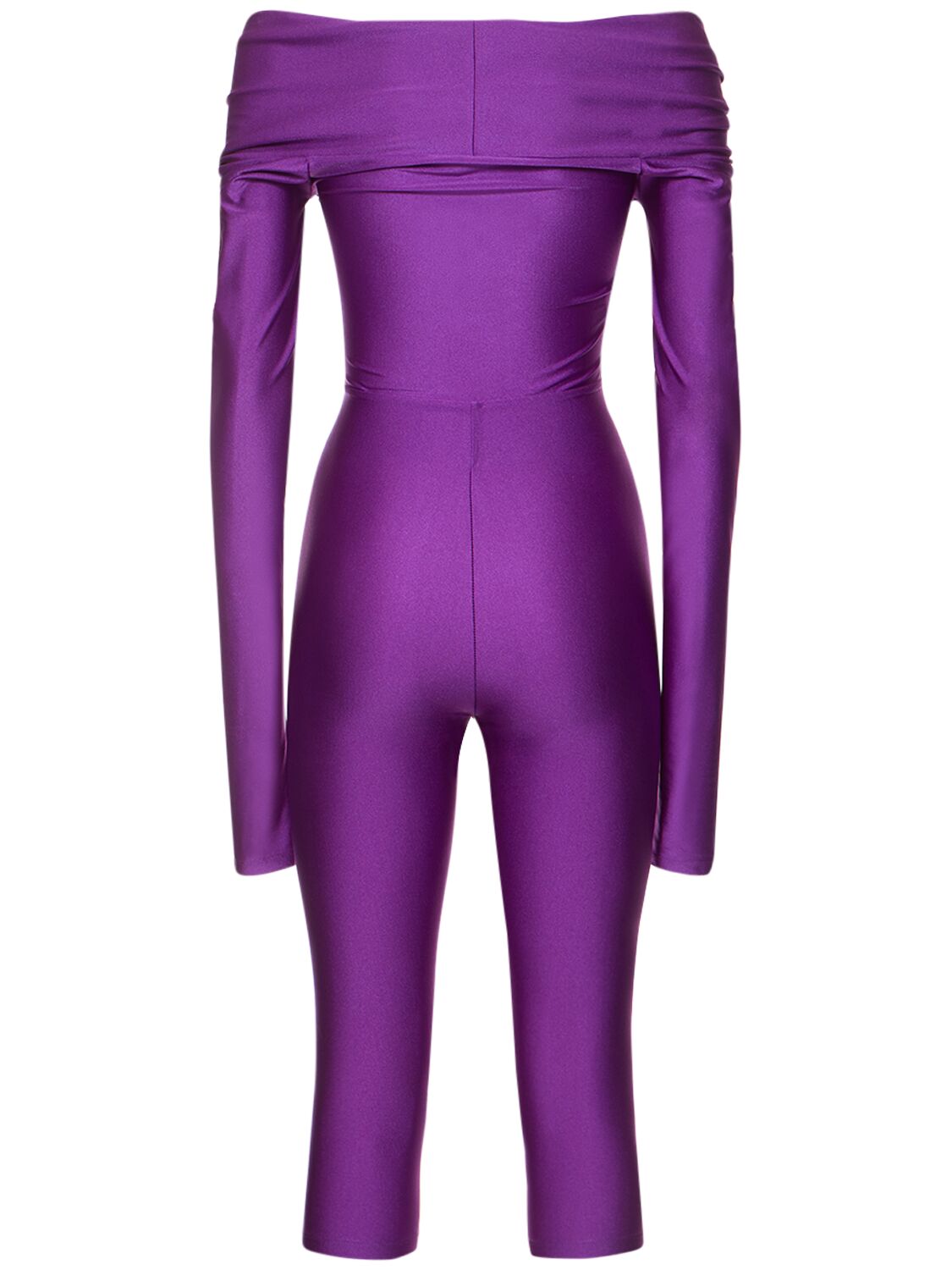 Shop The Andamane Kendall Shiny Lycra Long Sleeve Jumpsuit In Purple