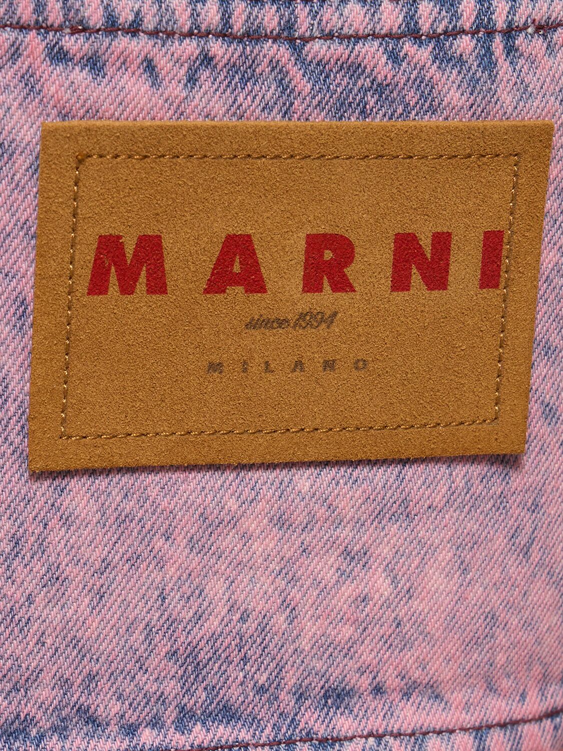 Shop Marni Cotton Denim Crop Top In Pink