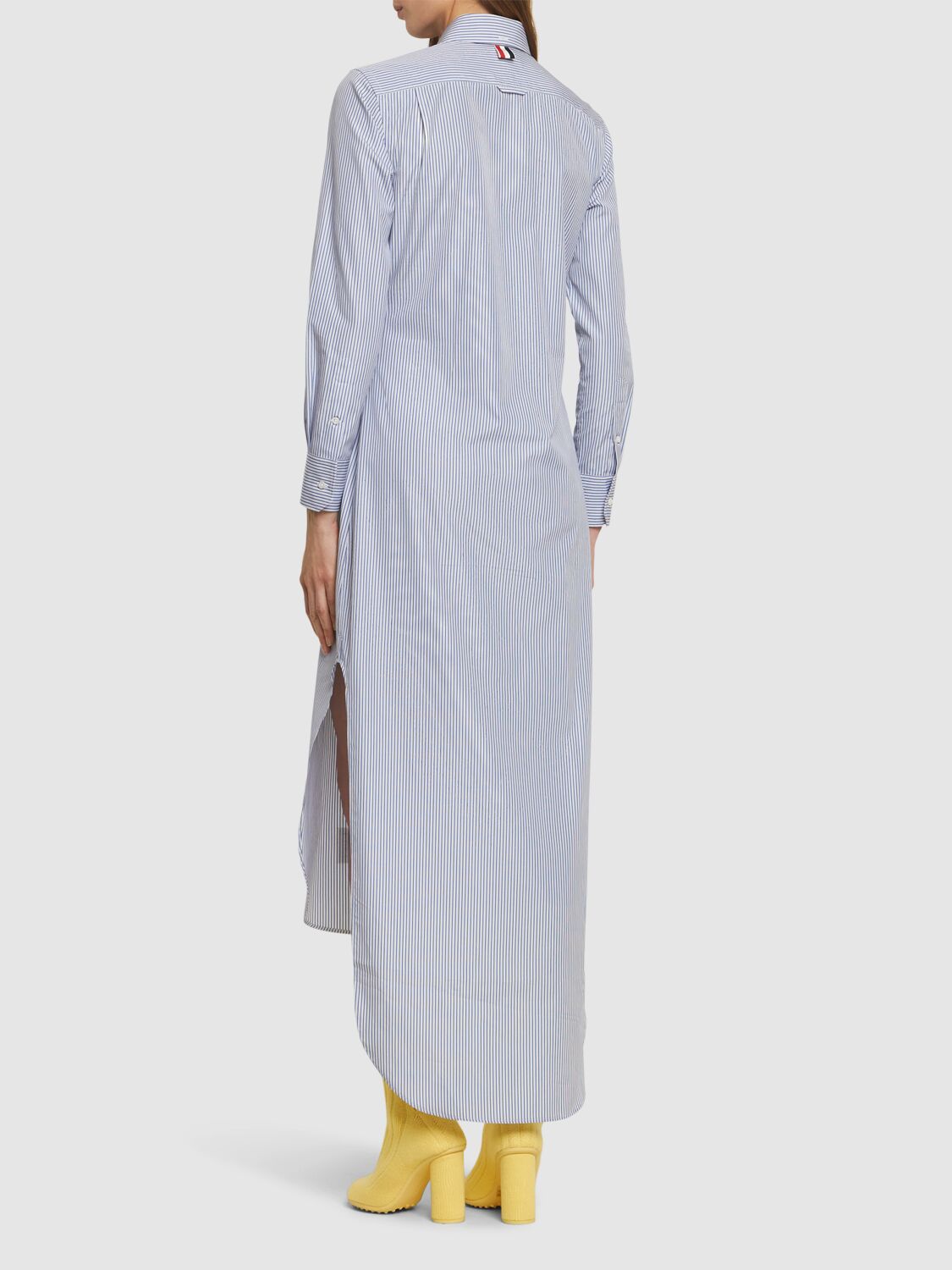Shop Thom Browne Cotton Poplin Striped Long Shirt Dress In White,blue