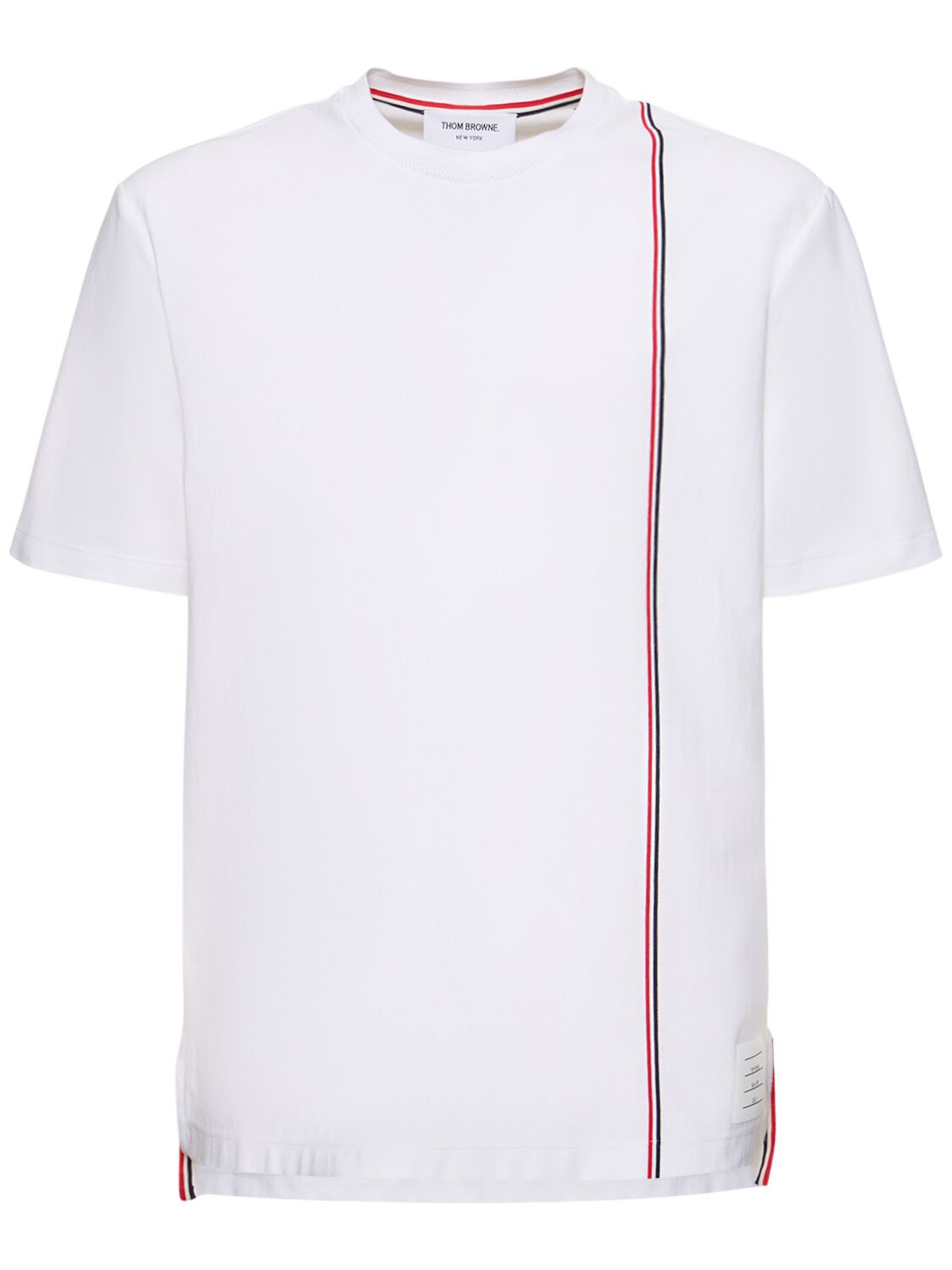 Shop Thom Browne Cotton S/s T-shirt W/ Stripe In White