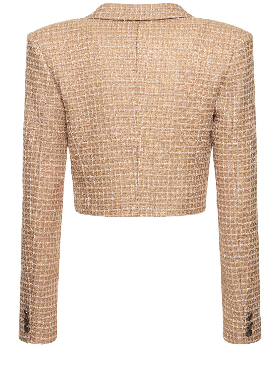 Alessandra Rich Sequined Tweed Cropped Boxy Jacket In Camel