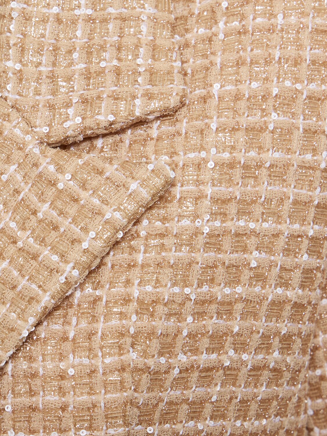 Alessandra Rich Sequined Tweed Cropped Boxy Jacket In Camel