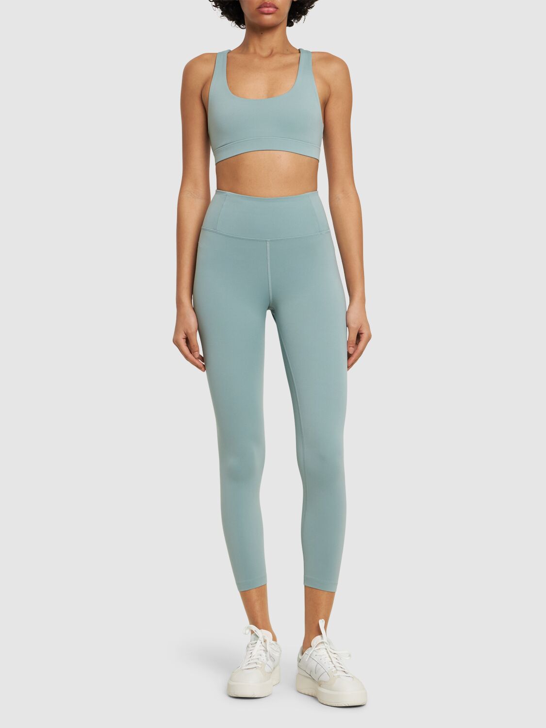 Shop Girlfriend Collective Float Seamless High-rise 7/8 Leggings In Light Blue