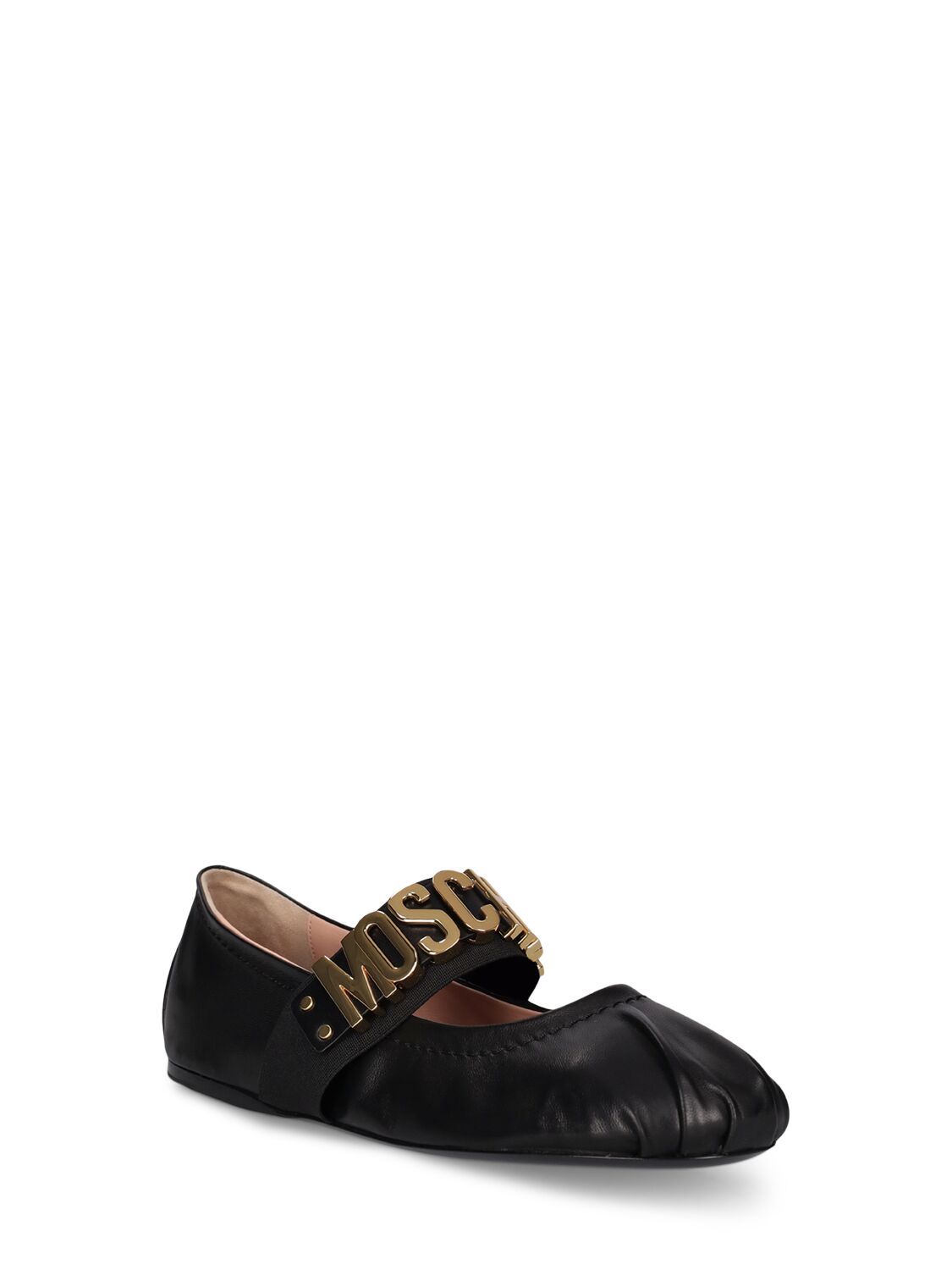 Shop Moschino 10mm Leather Ballerina Flats In Black