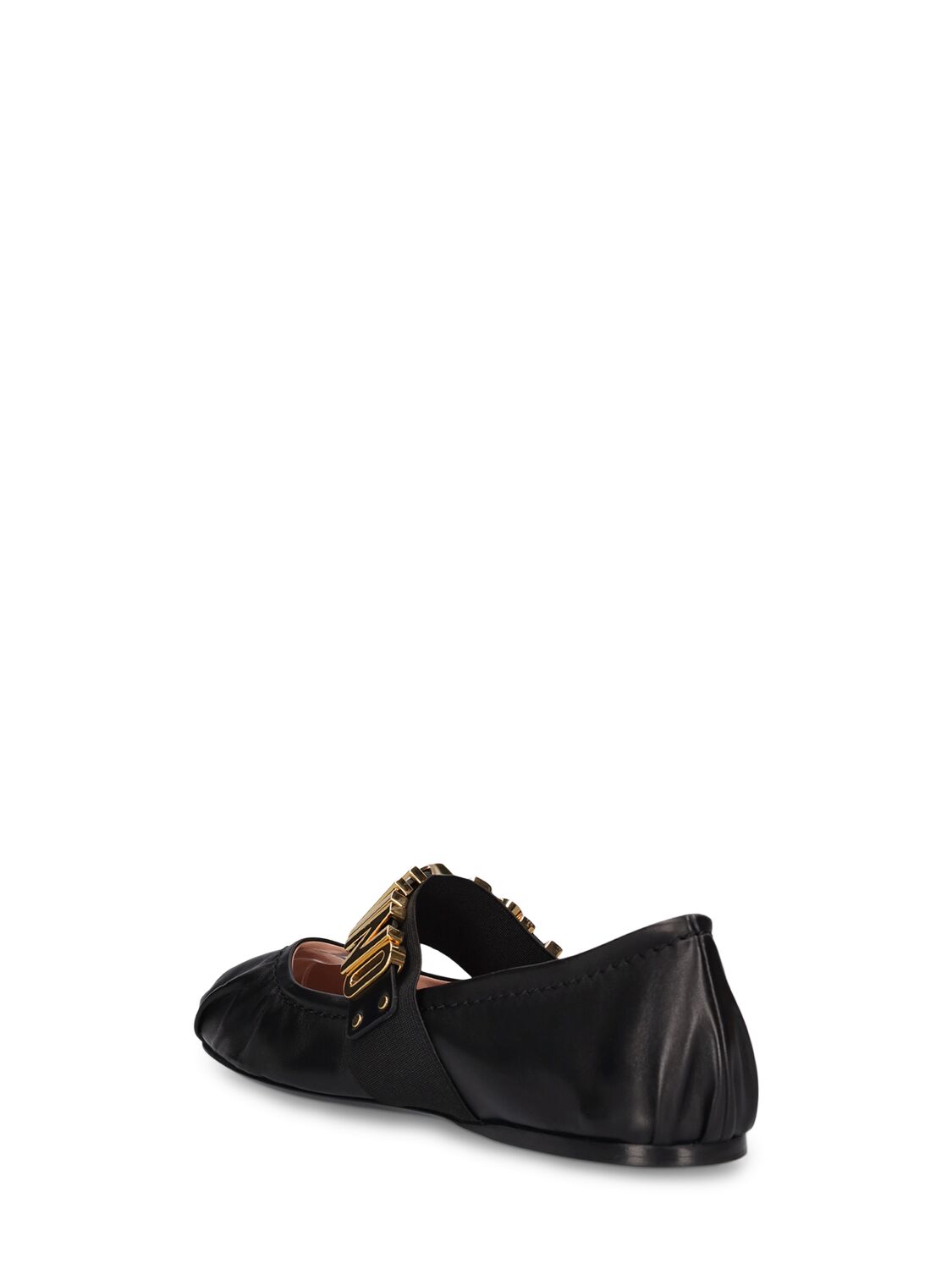 Shop Moschino 10mm Leather Ballerina Flats In Black