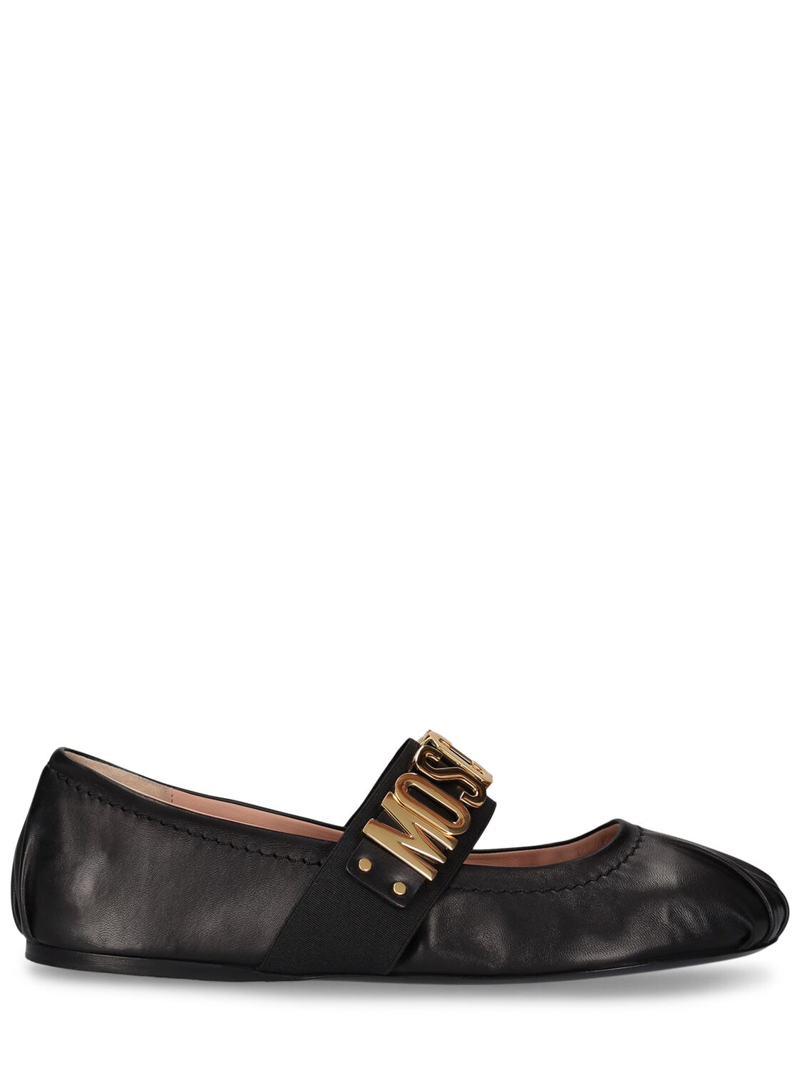 Moschino 10mm Leather Ballerina Flats In Black