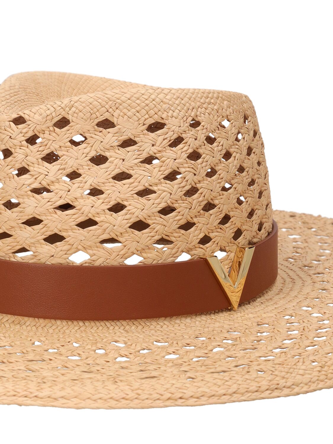 Shop Valentino Large V Signature Brimmed Panama Hat In Avana,selleria